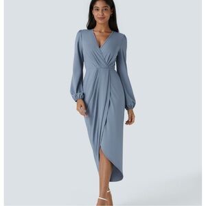 NEW Halara XL V Neck Long Sleeve Tulip Hem Midi Dress